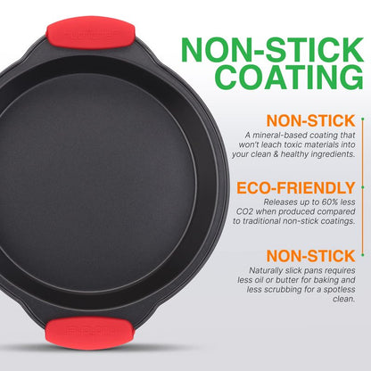 Nutrichef Non Stick Round Cake Pan, Kitchen Essential Metal Bakeware with Silicone Handles, Durable, Easy-to-Clean, Dishwasher Safe, PFOA, PFOS, PTFE Free, 9.68 Inch Baking Pan With Silicone Coating