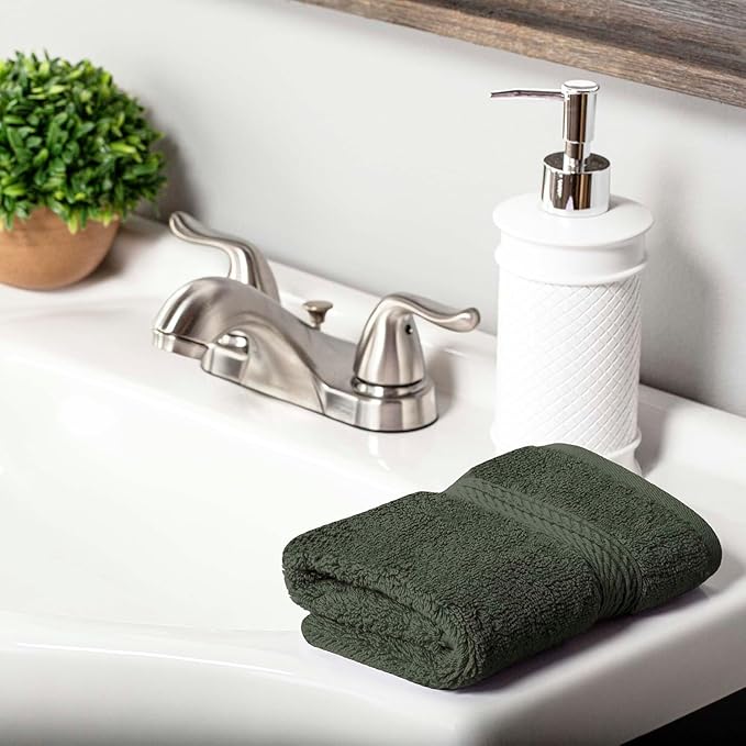 Superior Solid Egyptian Cotton Face Towel Set, Forest Green