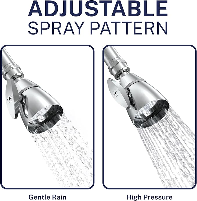 HammerHead Showers® Solid Metal 2 Inch High Pressure Shower Heads - CHROME – California Compliant 1.75 GPM Low Flow Rate - High Flow Shower Head with ADJUSTABLE SPRAY PATTERN - Fixed Shower Head