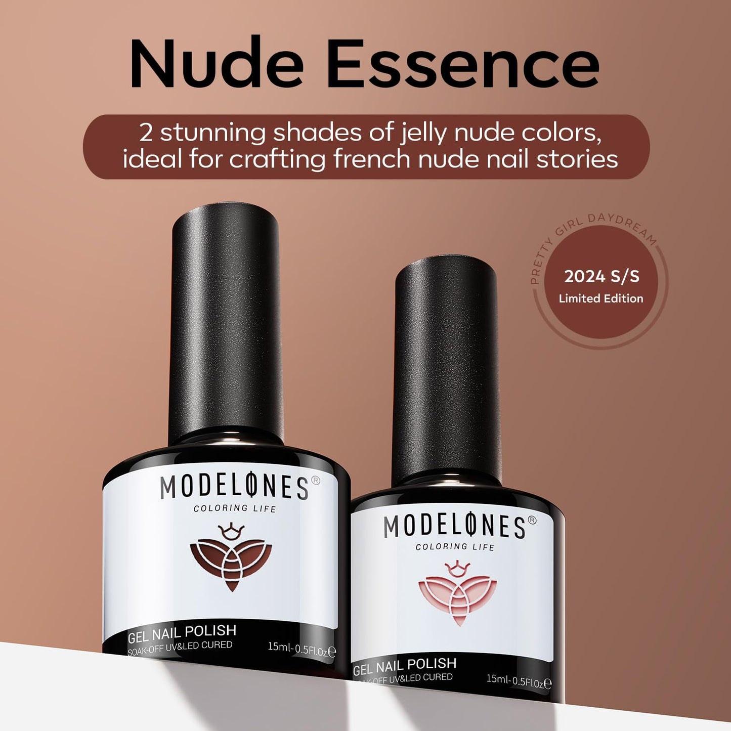 modelones Gel Nail Polish Set 2 Pcs 15ml French Manicure Kit White Nude Pink Jelly Sheer Gel Polish Soak Off UV LED Classic French Tip Gel Polish Natural Nail Art DIY Gift for Women
