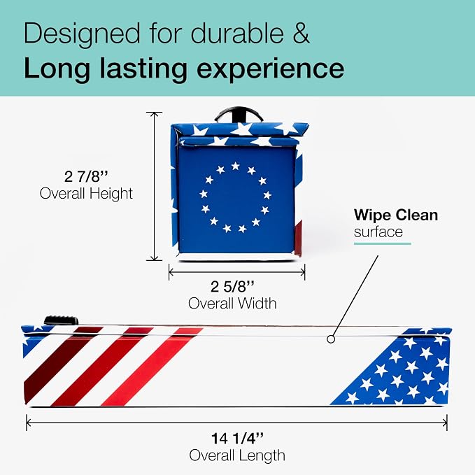 ChicWrap Red, White and Blue Refillable Foil Dispenser - One 12"x 30' Roll of Professional Grade Aluminum Foil - Reusable Dispenser w/Slide Cutter - Kosher Certified - Reduces Waste & Saves Money
