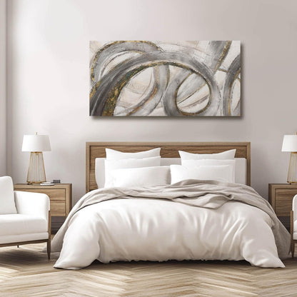 VAYIMDH Grey Modern Artwork Black with Gold Line Abstract Wall Decor Canvas Painting Office Wall Hanging Picture for Living Room 24"x 48" Neutral Wall Art