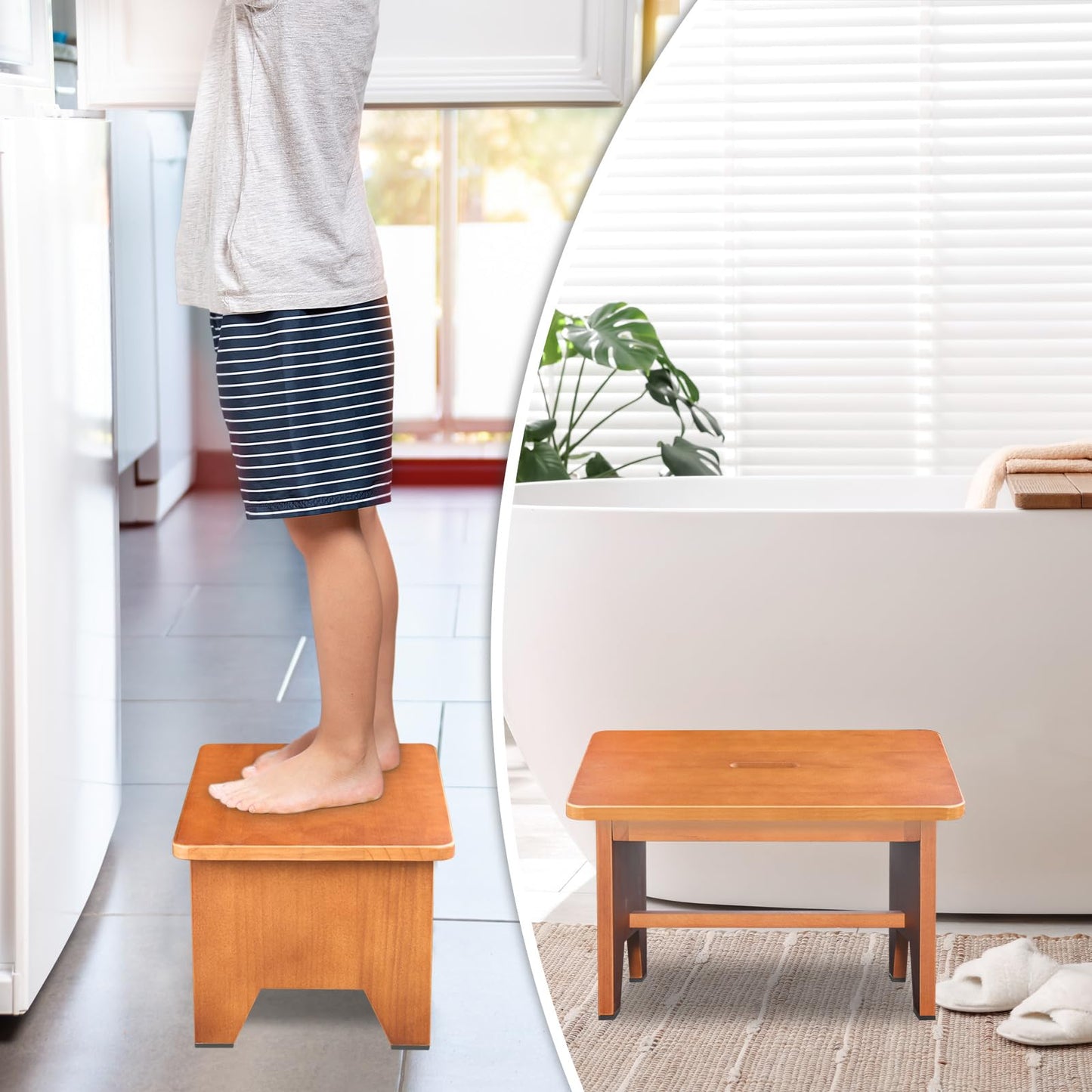 Wooden Step Stool for Adults,9.1''High One Step Stool for High Bed/Kitchen Riser,550 Lbs Beside Step for Elderly Kids-Sturdy/Durable Footstool,Nonslip Stepping Stool for Bedroom/Kitchen/Bathroom