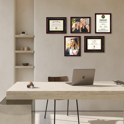 Egofine Diploma Frames 8.5 x 11 with Mat Set of 2 Solid Wood Degree frame Covered by Plexiglass, Certificate Frame 11x14 Without Mat, Picture Frame for Wall and Tabletop, Cherry Red with Gold Edge
