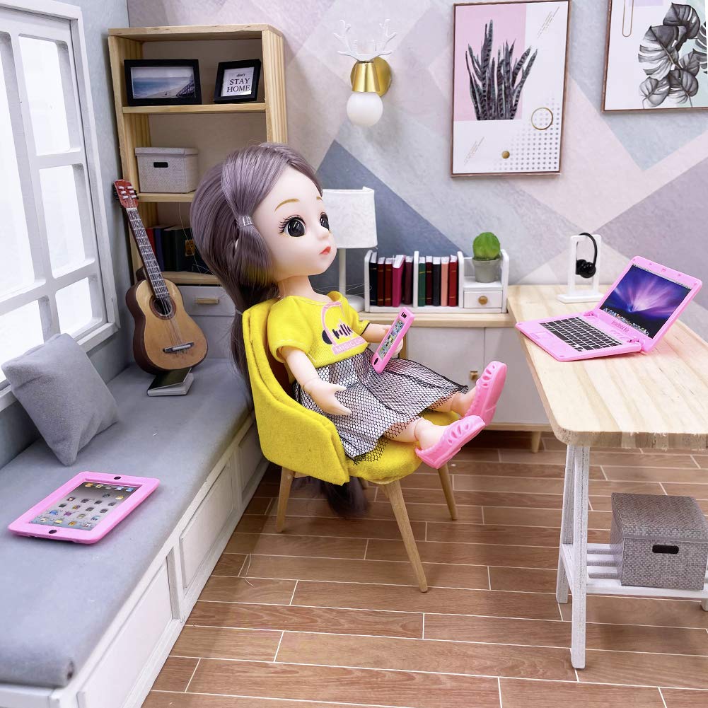 3 Pack Dollhouse Mini Laptop Tablet and Smart Phone Scene Computer Simulation Accessories for Doll 1/6 1/12 Miniatures Silver