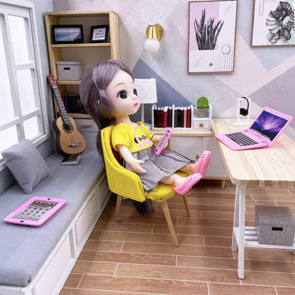 3 Pack Dollhouse Mini Laptop Tablet and Smart Phone Scene Computer Simulation Accessories for Doll 1/6 1/12 Miniatures Silver
