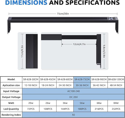 SEAOURA 24/7 LED Aquarium Light for 30-36 Inch Fish Tank, Auto On Off with Timer, 9 Colors, Adjustable Brightness, Daylight Moonlight Mode, Full Spectrum Fish Tank Light for Plants
