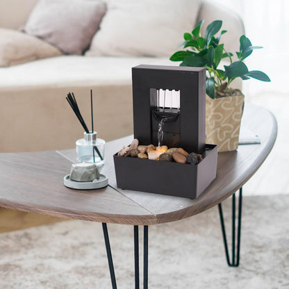Buachois Tabletop Water Fountain,Small Plastic Indoor Fountain,USB Rechargeable Waterfall Fountain with LED Light,Gurgling Water and Polished Pebble for Feng Shui Effect