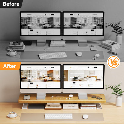 NestNeat Dual Monitor Stand Riser, 39 Inch Large Wood Monitor Stands for 2 Monitors, Desk Monitor Riser for Computer/Laptop/Printer/TV, Stand Riser up to 220 lbs