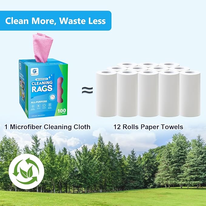 GLIMGLINT Pink Microfiber Cleaning Cloth, 100 Pack Cleaning Rags, Ultra