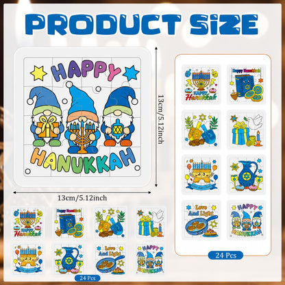 Cinrobiye 24 Sets Hanukkah Coloring Jigsaw Craft Kit for Kids, DIY Chanukah Activity Set with 8 Designs, Festival of Lights Party Favors, Winter Holiday Classroom Art Projects