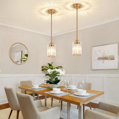 3 Pack Brushed Gold Pendant Lights Kitchen Island, Modern Crystal Kitchen Pendant Lighting Over Island Dining Room Light Fixtures Adjustable Hanging Pendant Light for Bathroom Hallway Foyer Bedroom