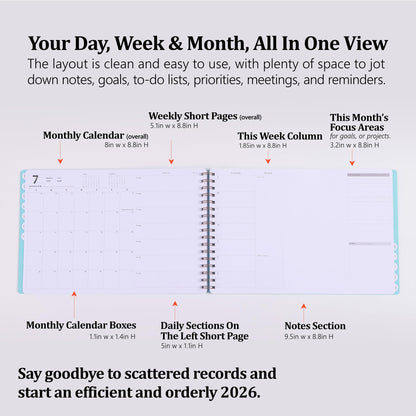 Leanga 2026 Planner, Dated Weekly & Monthly Planner with Goal Setting and Habit Tracker for Achieving Success, Academic Desk Calendar-13-1/2" x 9",Large Hardcover Dashboard Deskpad-Azure
