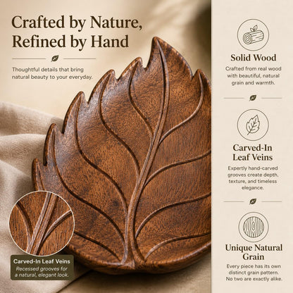 Wooden Leaf Tray, Leaf Shaped Trinket Dish for Keys, Jewelry, Crystals, Candles, Rustic Decorative Tray for Entryway, Nightstand, Vanity, Coffee Table, Fall Home Decor