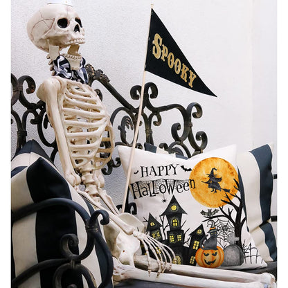 PANDICORN Halloween Throw Pillow Covers, Halloween Decorations, Witch Leg Pumpkin Spider Web Cute Skeleton Ghost Decor for Home Living Room Couch Decor Set of 8(Black,Beige,Orange,18x18 Inch)
