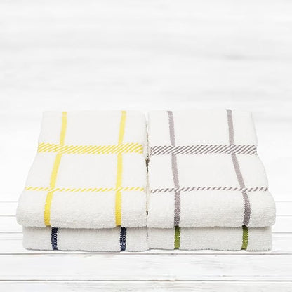 100% Cotton Terry Dish Towels, 4 Pack Checks, 16 x26 Inches, Super Soft and