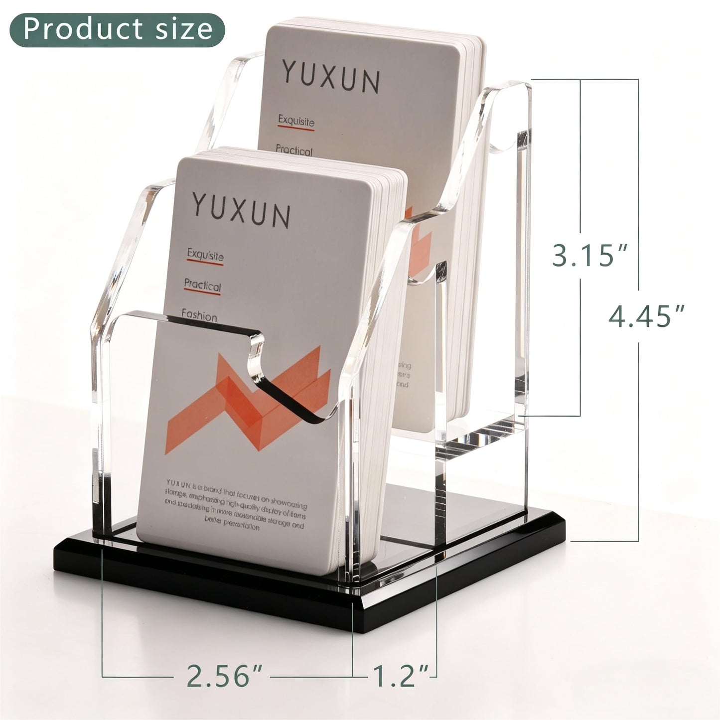 YUXUN Black Business Card Holder for Desk-2 Tiers 2 Slots, Vertical Acrylic Business Cards Holder for Women Men, 100+ Business Cards, Multiple Business Card Display Stand for Exhibition, Home, Office