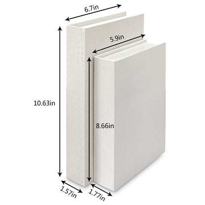 Himitimi 2Pcs Faux Books for Decorative - White Linen Fake Boxes, Blank Stacked Decor for DIY Crafts, Hotel Entryway, Bookshelf, Coffee Table (S&L)