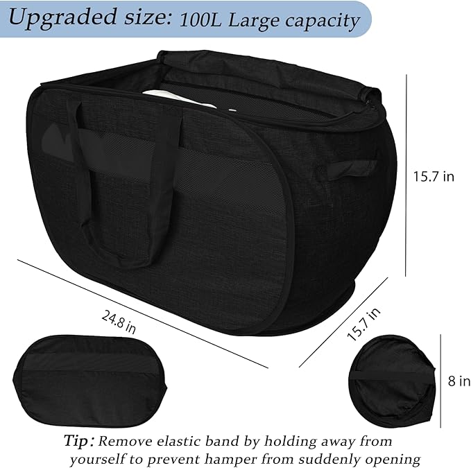 Upgraded 100L Extra Large Mesh Pop Up Laundry Hamper
