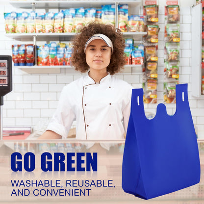 Windyun Large Grocery T-shirt Bags Bulk Reusable Non Woven Shopping Bag Foldable Gift Tote with Handle, 21x11x6 Inch(100 Pcs,Navy Blue)