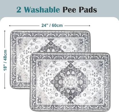 Washable Pee Pads for Dogs, 2 Pack Reusable Puppy Training Pads 60"x48" Super Absorbent Waterproof Dog Training Pads, Non-Slip Potty Pads, Whelping Pads Litter Mat Light Grey Medallion