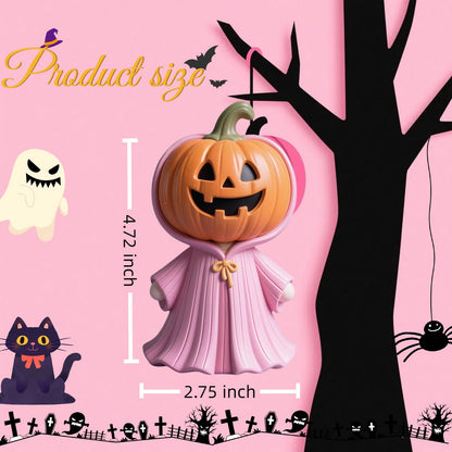 Lummitwit Pink Halloween Ghost Decoration, Cute Pink Ghost Figurine, Halloween Resin Figurine, Cute Pumpkin Ghost Indoor Dining Table, Mantel, Shelf Decoration Craft Pumpkin Gift (Pumpkin Face)