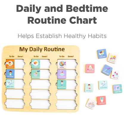 Wooden Toddler Routine Chart Ages 3-6 – Daily & Bedtime Routine Chart for Toddlers, Visual Schedule Board for Kids, Montessori-Inspired Visual Schedule for Kids Daily Routine