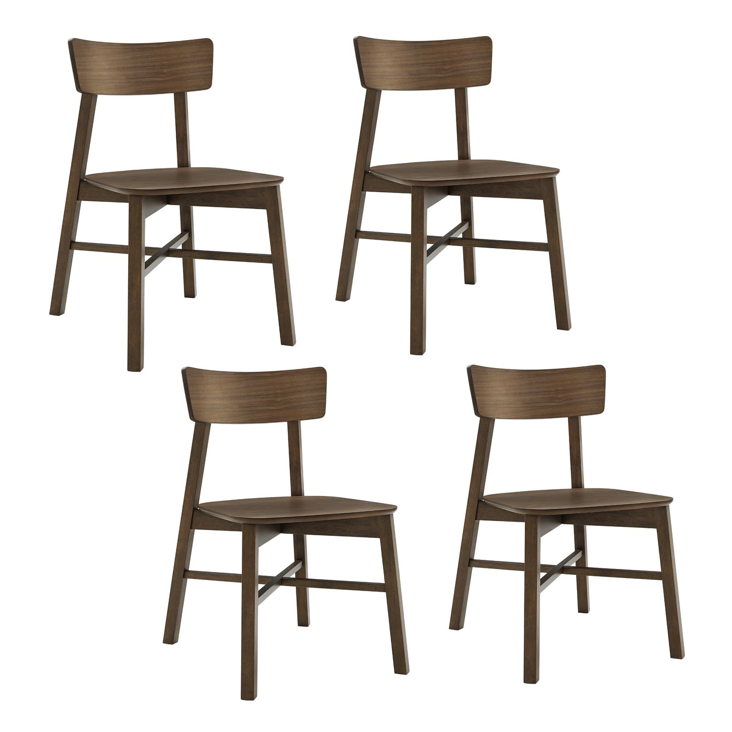 CHITA Soild Wood Dining Chairs Set of 4, Mid Century Modern Walnut Wood Kitchen Chairs with Curved Backrest, Dining Room Chair for Kitchen, Restaurant