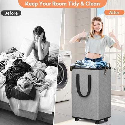 Laundry Basket with Wheels, Collapsible Laundry Baskets, Laundry Hamper with