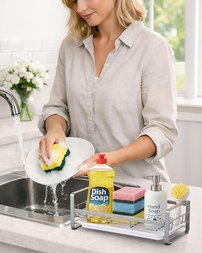 HULISEN Large Sponge Holder, 304 Stainless Steel Kitchen Soap Dispenser Caddy