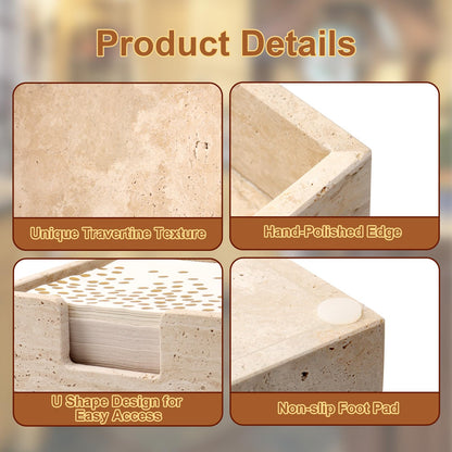 Shonmogar Luncheon Napkin Holder,Travertine Stone Napkin Holders Fit for 6.5”x6.5” Luncheon-Sized Napkins,Stone Napkin Holder for Table Kitchen Counter Dining Room Party Bar Decor,Beige