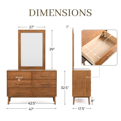 Furniture of America Wyatt Modern Solid Wood Bedroom Collection with Queen Bed Frame, Nightstands, Dresser with Mirror, No Box Spring Needed, Walnut, Standard Low Profile, 5-Piece Set
