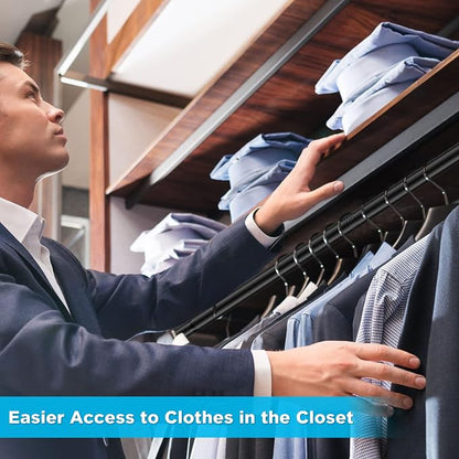 INFLATION 2 Pack Hanging Closet Rod 15-40 Inch Adjustable Width for Stylish Clothes Rack and Hangers, Versatile Black Tension Rod 35 Inch Height Perfect Clothing Organizer for Women, Men, Kids