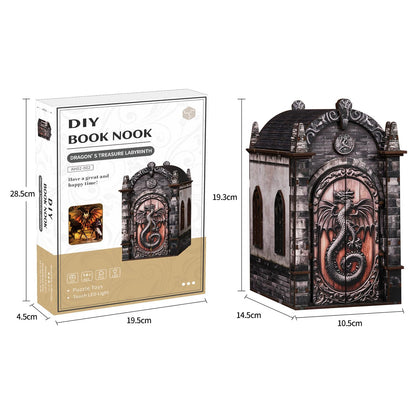 obzergem Book Nook Kit(Dragon Hidden Realm) DIY Miniature Kit Bookend, 3D Wooden Puzzle,with Dust Cover for Craft Enthusiasts