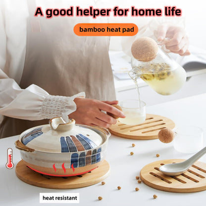 Alfto Hot Pads Trivet,Table Solid Bamboo Wood Trivets for Hot Dishes and Pot with Non-Slip Pads Heat Resistant Pads Teapot Trivet 4pcs(Multi Size,2 Square 2 Round)