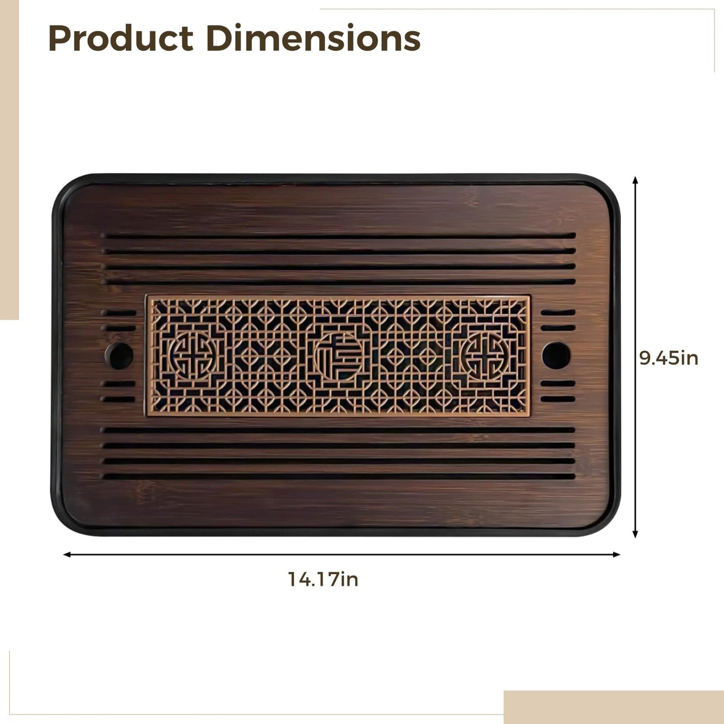 5 PCS Wooden Tea Tray Set, Tea Serving Tray with Accessories, Kungfu Tea Tray Set, Tea Serving Tray Drain & Store Water for Home Office, Includes Cleaning Brush, Silicone Hose, Tea Cloth, Tea Tongs