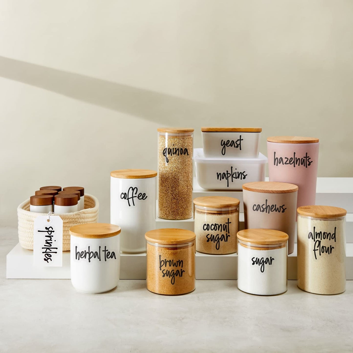 Talented Kitchen Pantry Labels for Food Containers 157 Piece - Preprinted Black Script Kitchen Food Organization Labels for Storage and Jars (Water-Resistant)