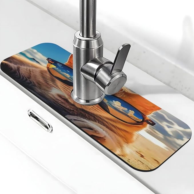 Sunshine Beach Cat Cases Kitchen sink faucet pad, strong water absorption