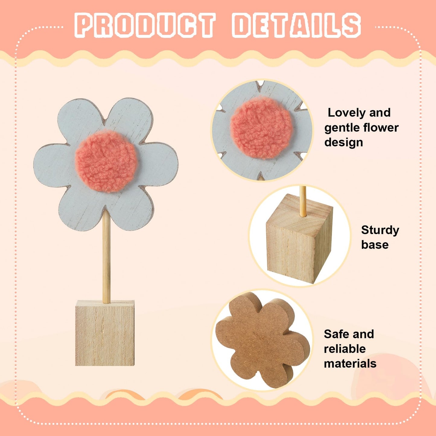 Suzile 3 Pcs Boho Nursery Shelf Decor Flower Wooden Table Sign Daisy Standing Table Centerpiece for Home Nursery Bedroom Girl Boy Baby Shower Decoration Gift