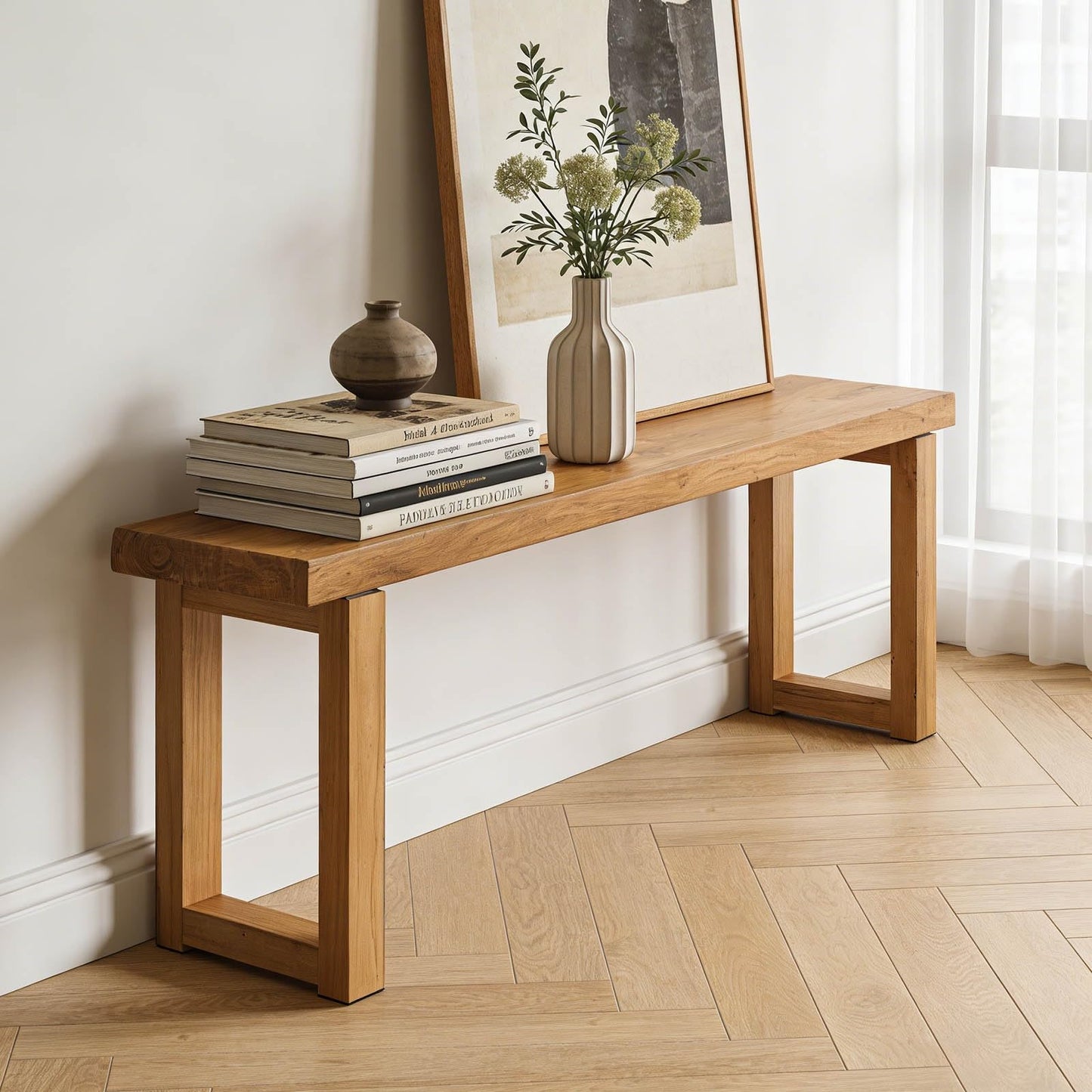 Narrow Farmhouse Bench Skinny Wooden Entryway Long Bench 32" 39" 47" 55" 63" 71" 79" Rustic Indoor Benches for Hallway Kitchen Dining Bedroom End of Bed Easy Assembly Natural Finish(32x10xH18")
