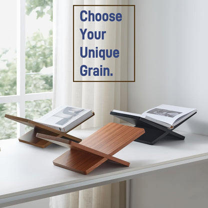 DECORANY Solid Wooden Book Stand for Desktop Display & Reading –15.7" x 9.4" x 5.7” Extra Large Wood Open Book Holder for Cookbook, Bible, Recipe, Textbook, Magazine (N. American Black Walnut)