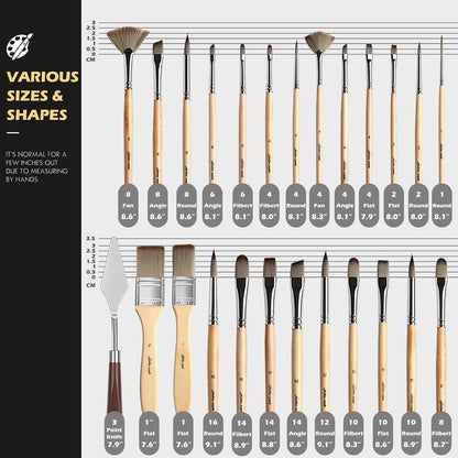 Acrylic Paint Brush Set, Golden Maple 25 PCS Paint Brushes for Acrylic Painting Oil Watercolor & Canvas,Enhanced Synthetic Brush Set with Cloth Roll and Palette Knife