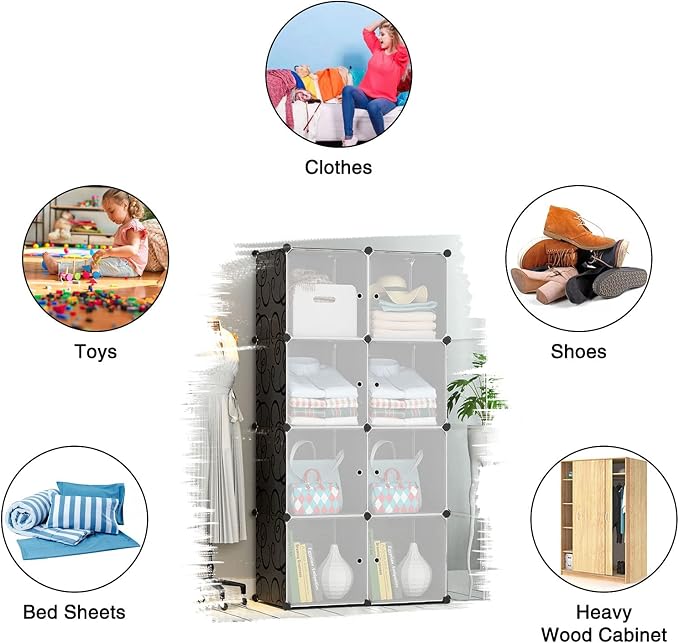 Jomifin Shoe Rack Storage Cabinet with Doors, Key Holder, Portable Shoe Organizer, Expandable Standing Rack, Holds 32-64 Pairs Shoes Boots Slippers for Closet Hallway Entryway Bedroom, 2x8 Tier, Black