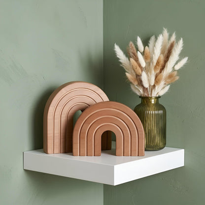 JADENIO 2Pcs Boho Decor Book Ends, Minimalist Wooden Arch Bookends for Shelves - Modern Farmhouse Decor for Living Room, Bedroom, Office & Dining Table