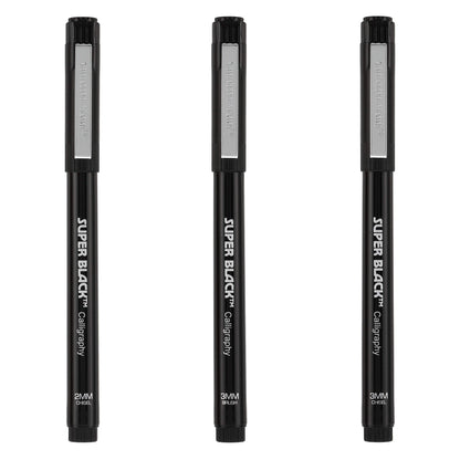 Creative Mark Calligraphy & Fineliner Pen Set of 3 Lettering & Calligraphy Drawing - Super Black, Permanent, Waterproof, & Acid-Free Chisel Nylon-Nibs Pens & Medium Brush Tip