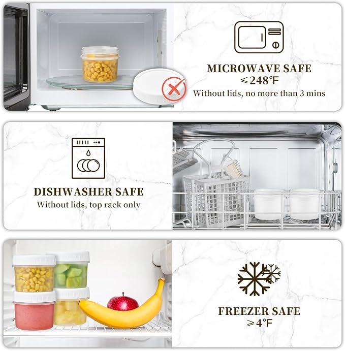 TUZAZO 12 Pack - 5 Oz Food Storage Containers with Screw Lids, Airtight Plastic Small Freezer Storage Container for Ice Cream, Overnight Oats, Snack, Soup, Portion and Meal Prep Container