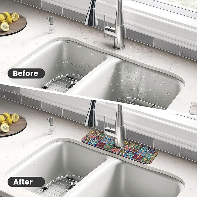 Talavera Mexican Ceramic Tiles Boho Kitchen Sink Splash Guard Faucet Mat 1 Pcs