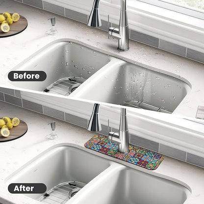 Talavera Mexican Ceramic Tiles Boho Kitchen Sink Splash Guard Faucet Mat 1 Pcs