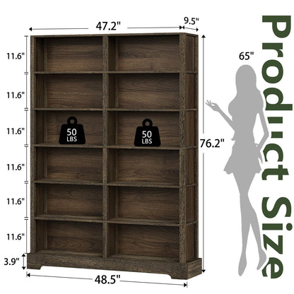 TVU 5-Tier Wood Book Shelf, 47" Wide Large Bookcase and Bookshelf, 64" Tall Bookcase with Storage, Freestanding Wood Display Book Shelves for Living Room, Home Office, Walnut