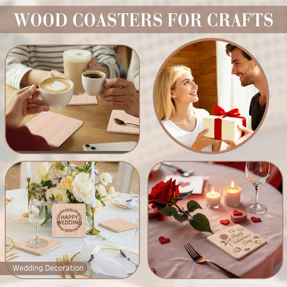 Acellegic 110 Pcs Unfinished Wood Coasters Bulk for Crafts, 4 Inch Blank Square Pine Wood Slices for Crafts with Non-Slip Dots for DIY Stained Painted Engraving Wedding Valentine Home Decoration